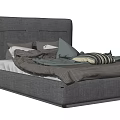 Modern Gray Double Bed with Upholstered Headboard Plush Pillows and Layered Bedding 3d model