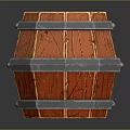 Decorative Wooden Barrel Ornament Set In Reddish Brown With Metal Hoops And Wood Grain