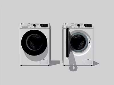 Two White Front Load Washing Machines with Open and Closed Doors Modern Design 3d model