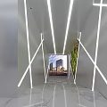 Modern Exhibition Hall Interior With High Rise Building Displays And Marble Floors