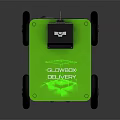 Green And Black Robot With Smiley Face Design And Wheels For LUX Features