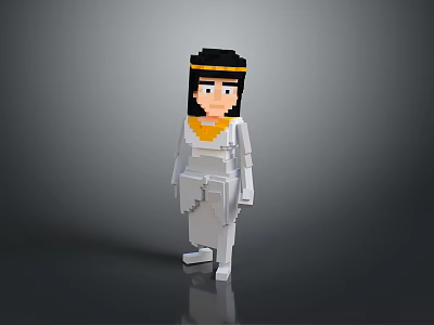 Pixel Art Character Figure as Daily Life Decoration with White Robe and Yellow Headband 3d model