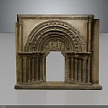 Ancient Stone Architectural Fragment With Arched Design And Decorative Carved Columns