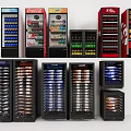 Various Commercial Beverage Display Refrigerators With Glass Doors And Branded Drinks