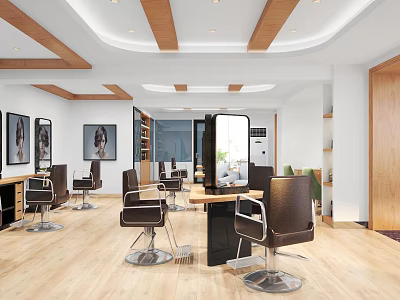 Modern Hair Salon Interior With Styling Chairs Mirrors And Spacious Workstations 3d model