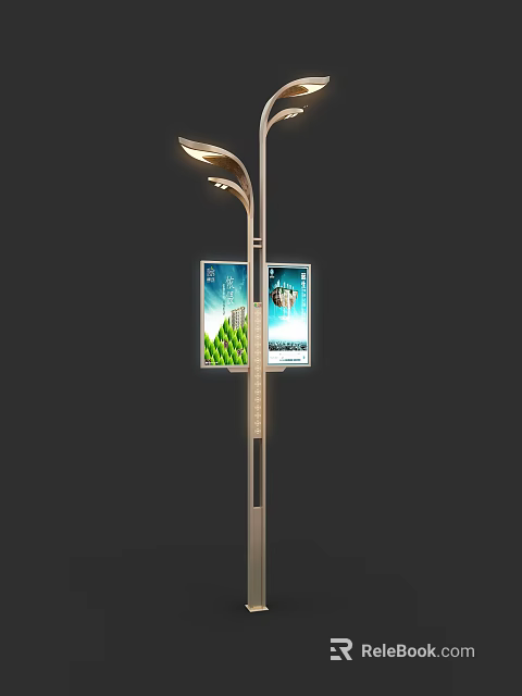 Outdoor Street Light Pole With Dual Display Screens For Urban Illumination 3d model 