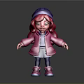 3D Game Animation Character with Red Hair Purple Hat Pink Jacket Blue Shirt and Pink Shoes