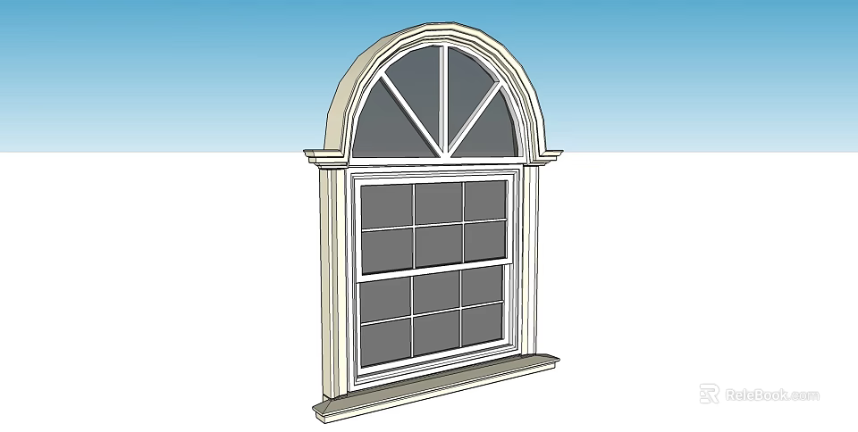 Architectural Window Design With Arched Top White Frame And Glass Panes 3d model