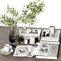 Minimalist Decorative Ornament Set With Arched Sculpture Ceramic Jar And Books On Tabletop
