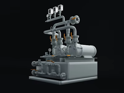 Complex Industrial Mechanical Equipment With Pipes Valves Gauges Pumps And Tank 3d model