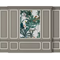 Elegant Gray Wainscoting With White Trim And Central Tropical Decorative Art