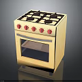 Yellow Electric Oven with Stove Top Red Knobs Silver Handle and Transparent Door