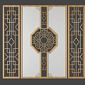 Chinese Traditional Decorative Partition With Golden Geometric Patterns White Panel And Octagonal Design 3d model