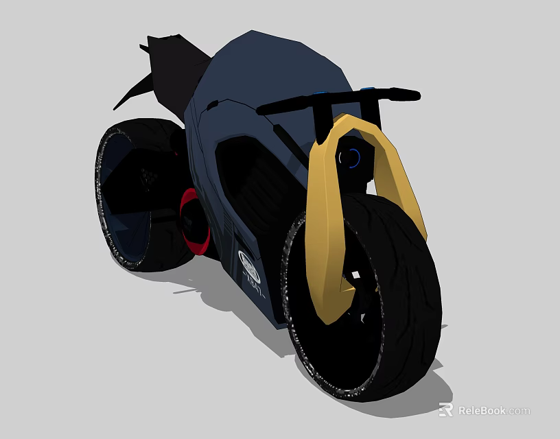Futuristic Modern Motorcycle With Sleek Blue Body Yellow Accents And Large Black Tires 3d model 