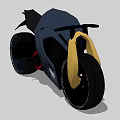 Futuristic Modern Motorcycle With Sleek Blue Body Yellow Accents And Large Black Tires