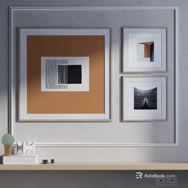 Modern Interior Wall Decor With Abstract Artworks Geometric Patterns And Decorative Items 3d model