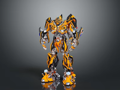 Yellow And Black Mechanical Robot Game Movie Character With Metallic Texture Standing Pose 3d model