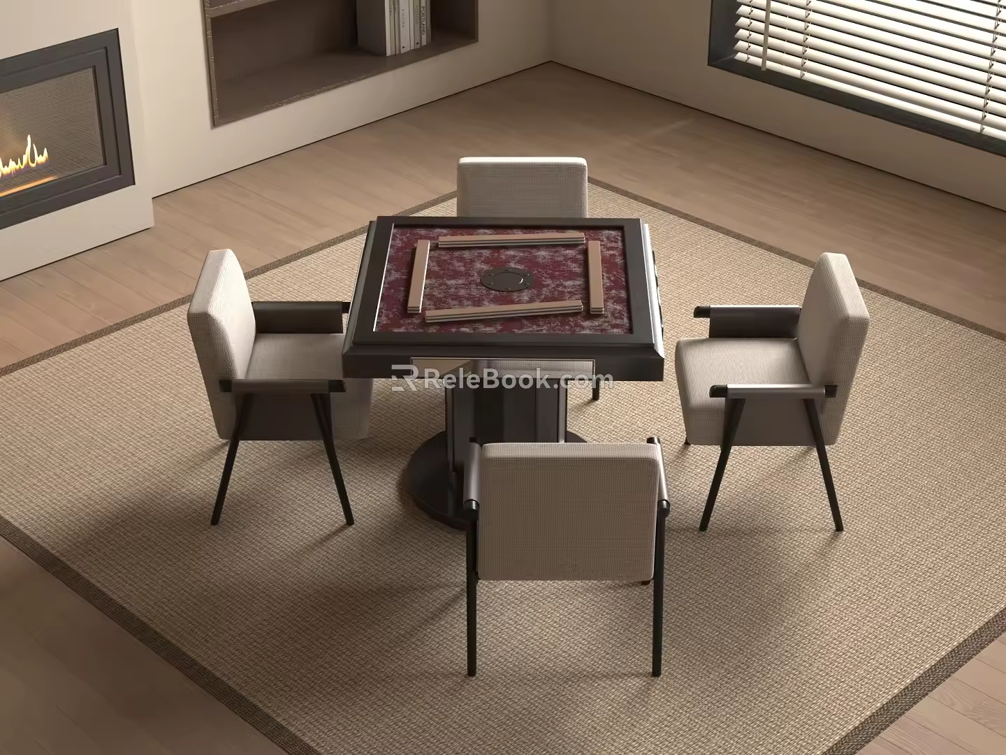 Modern Chess and Card Room Mahjong Room Mahjong Table and Chair Entertainment Room Smoking Light New Chinese Screen 3d model
