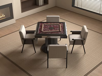 Modern Chess and Card Room Mahjong Room Mahjong Table and Chair Entertainment Room Smoking Light New Chinese Screen 3d model