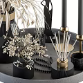 Modern Decorative Ornament Set With Dried Pampas Grass Candles And Figurine On Tray