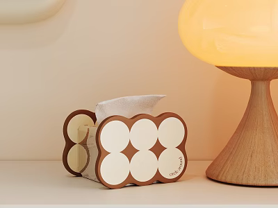 Modern Home Living Accessories With Wooden Tissue Box And Decorative Table Lamp 3d model