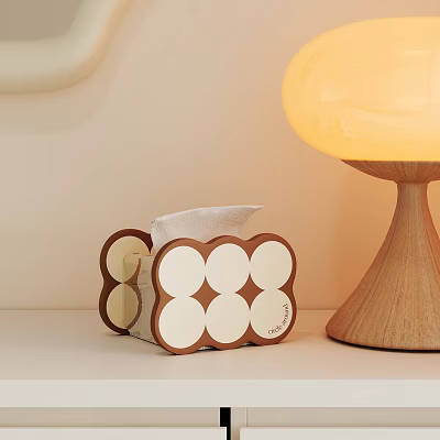 Modern Home Living Accessories With Wooden Tissue Box And Decorative Table Lamp 3d model