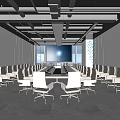 Modern Conference Room With Long Table Multiple Chairs And Large Screen 3d model