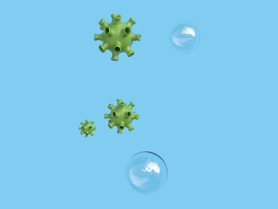 Medical Devices for Detecting Green Viruses with Transparent Bubbles on Blue Background 3d model