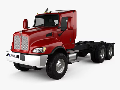 Red Heavy Duty Truck Cab With Chassis Grille And Large Wheels 3d model