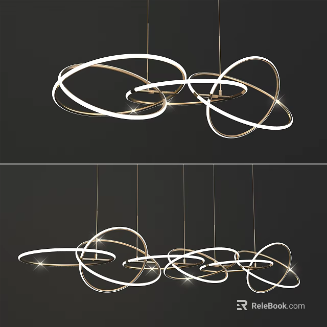 Modern Elegant Chandelier Featuring Multiple Curved Circular Illuminated Rings For Interior Design 3d model