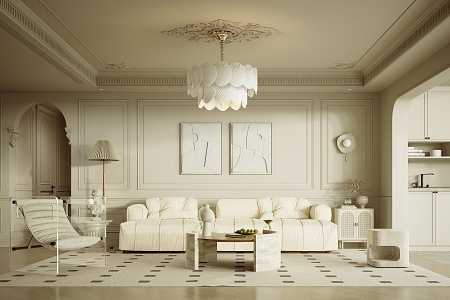 French Cream Home Living Room 3d model