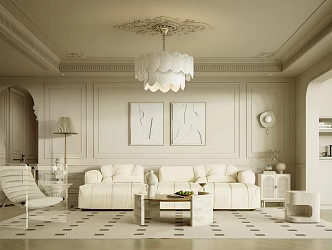 French Cream Home Living Room 3d model
