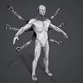 Game Movie Character With White Humanoid Figure And Multiple Mechanical Arms