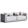 Modern Light Gray Sofa With Checkerboard Pattern Pillows And Round Cushions 3d model