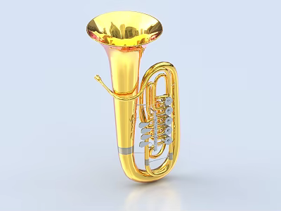 Shiny Golden Brass Tuba Musical Instrument 3D Rendering On White Background 3d model