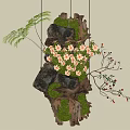 Natural Wooden Wall Decor With Pink Flowers Moss Fern And Stones