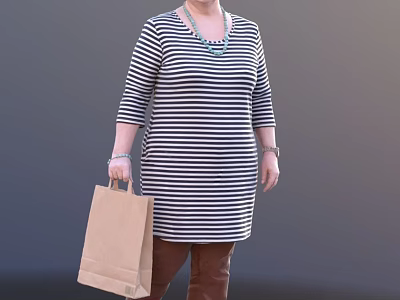 Elderly Woman In Black White Striped Dress Holding Brown Paper Bag Wearing Necklace And Bracelet 3d model