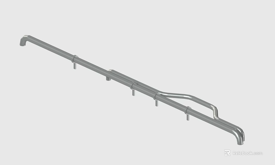 Industrial Metal Tubular Structure with Support Brackets and Curved Pipes 3d model 