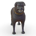 Black Dog with Golden Collar Standing with Fierce Expression on White Background