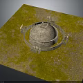 Ancient Circular Stone Structure With Enclosure Walls On Grass And Gravel Ground