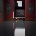 Train Interior Corridor With Red Walls Wooden Decor Windows Skylight And Shiny Floor