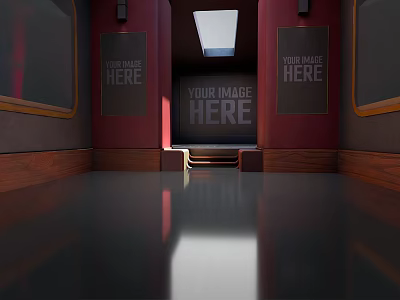 Train Interior Corridor With Red Walls Wooden Decor Windows Skylight And Shiny Floor 3d model