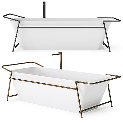 Sleek Modern Freestanding White Bathtub With Gold Metal Frame And Contemporary Design 3d model