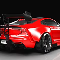 Red Modified Sports Car With Rear Spoiler Black Stripes And Sporty Wheels