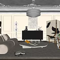 Elegant Modern Living Room Interior With White Sofa Round Coffee Table And Black Cabinet