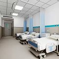 Hospital Outpatient Ward Interior With Beds Curtains And Equipment
