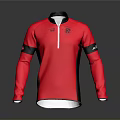 Red Long Sleeve Shirt With Black Cuffs Collar White Zipper And Front Logo