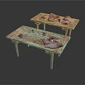 Two Rustic Wooden Coffee Tables With Red And Pink Petal Decorations