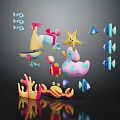 Colorful Marine Scene Components With Sailboat Starfish Duck Toy Coral Crab And Fish