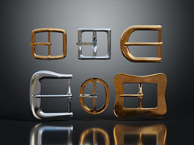 Fashion Belt Buckles With Various Shapes And Gold Silver Tones 3d model